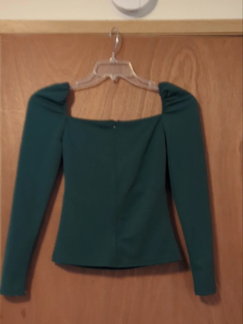 SHEIN Dark Green Long Sleeve Puff Shoulder Top